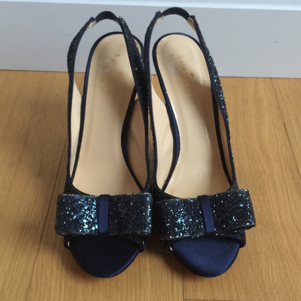 Kate spade women navy sparkles bow heels 8.5